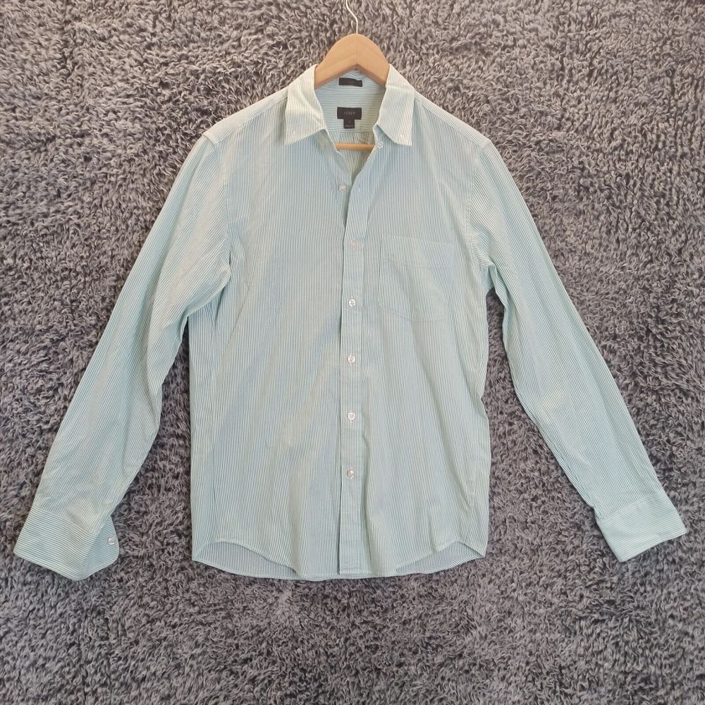 J Crew Shirt Men Small Green White Slim Strip Casual Button Down Collar